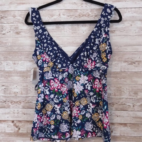 Liz Claiborne Floral Tankini Swimsuit Top Medium - Picture 7 of 10